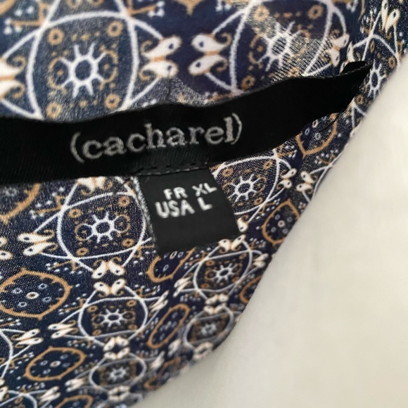 Cacharel Blouse Blue Geometric 3/4 Sleeve - Picture 5 of 5